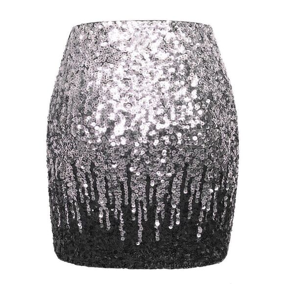 NWT Maner Black/Silver Ombre sequin skirt bodycon Sz L Glitter - Picture 1 of 5